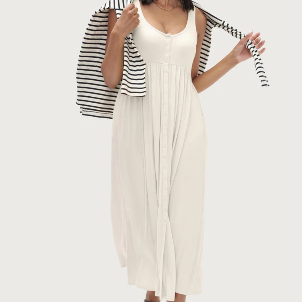 HATCH Softest Rib Tank Dress - Ivory Size 2